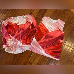 Escada “Fantasy” twin Set Cardigan & Sleeveless Top Size M Red Lightweight Wool